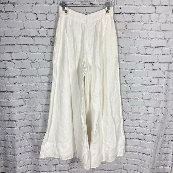 Banana Republic Lina Linen High Rise Pants Super Wide Flood Legs White - Picture 13 of 16